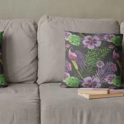 THEYAYACAFE Pink & Green Set of 2 Floral Velvet Square Cushion Covers-16