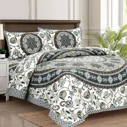 BED-SHEET.COM Grey & White Ethnic Motifs 144 TC Cotton King Bedsheet Set 2.54 m x 2.74 m-28