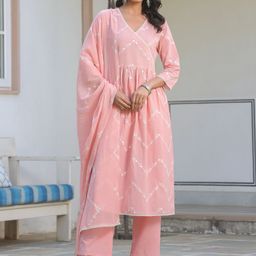 Janasya Women Woven Design Embroidered Cotton Kurta with Trousers & Dupatta-picture-21