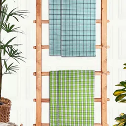 Aura Green & White 4 Pieces Printed Cotton 210 GSM Bath Towel-33