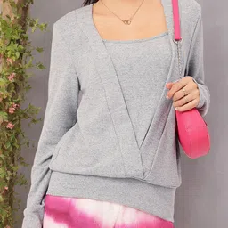 StyleCast Misty Haze Cardigan-Inspired Paneled Knit Top-image-61