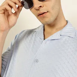 Thomas Scott Men Premium Cuban Collar Textured Solid Cotton Relaxed Fit Casual Shirt-image-77