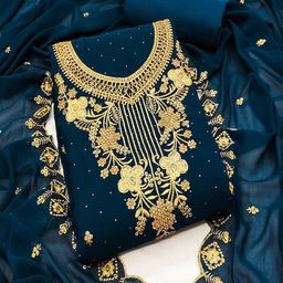 Peachmode Floral Embroidered Zari Work Silk Georgette Unstitched Dress Material-picture-18