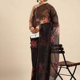 HERE&NOW Floral Printed Organza Saree-image-118