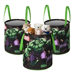 Kuber Industries Green 3 Pieces Marvel Hulk Printed Foldable Laundry Bags 45 L Each-45