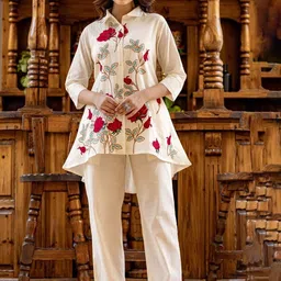 AUTUMN LANE Floral Printed Shirt Collar Pure Cotton Tunic With Trouser-picture-21