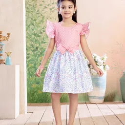 BAESD Girls Floral Printed Bow Flutter Sleeve Fit & Flare Dress-picture-18
