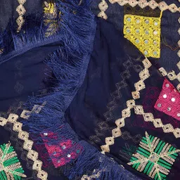 MUFFLY Checked Mirror Work Chiffon Phulkari Dupatta image 5