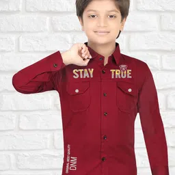 FASHION GRAB Boys Classic Fit Typography Printed Spread Collar Cotton Casual Shirt-image-79