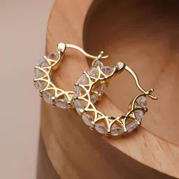 KARISHMA KREATIONS Stainless Steel Gold-Plated Cubic Zirconia Studded Hoop Earrings-picture-10