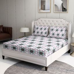 BOMBAY DYEING Blue & Green Floral 120 TC King Bedsheet with 2 Pillow Covers-image-86