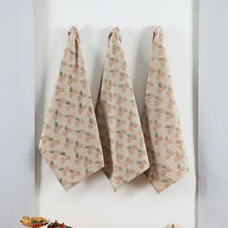 Ratan Cart 3Pcs Beige & Brown Printed Cotton Kitchen Towels-10