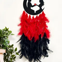 COLOR SPLASH Black & Red Love Couple On Moon Hanging Dream Catcher Wall Decor-image-97