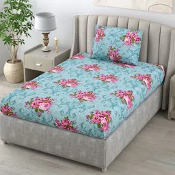 BOMBAY DYEING Blue & Pink 104 TC Cotton Single Bedsheet with 1 Pillow Covers 1 x 2mt-image-30