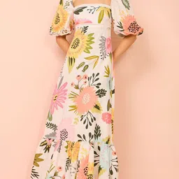 StyleCast x Revolte Polyester Floral Printed Puff Sleeves Maxi A-Line Dress-image-19