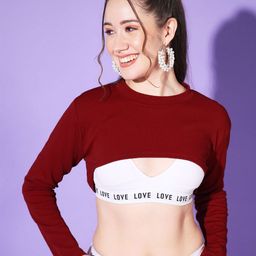 QIOA Women Solid Round Neck Bust Crop Top-image-94