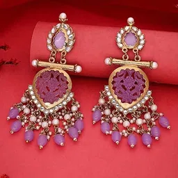 MADDY SPACE Gold-Plated Artificial Stones and Beaded Contemporary Drop Earrings-42