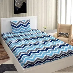 METRO LIVING Blue & White Printed Microfiber 130 TC Single Bedsheet Set 2.17 m x 1.45 m-image-51