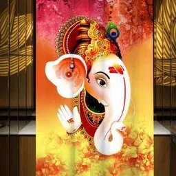 BELLA TRUE Yellow & Pink Lord Ganesha Printed Window Curtain-image-85