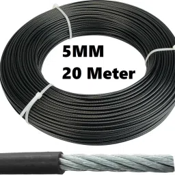 Gym Machine Wire Rope PU Coated Cable Inside Steel (Black) (5 MM, 20 Meter) Climbing Pulley-image-21