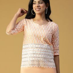 FOURFOLDS Ethnic Motifs Embroidered V-Neck Thread Work Pure Cotton Thread Work Kurti-picture-16