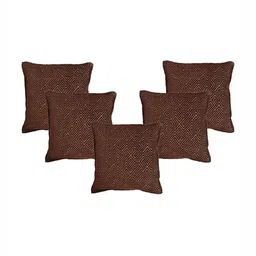 Saral Home Brown 5 Pieces Geometric Square Cushion Covers-image-21