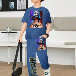 BAESD Boys Jujutsu Kaisen Gojo Sukuna Printed Short Sleeves T-shirt With Joggers-image-71