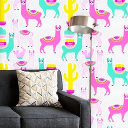 ArtzFolio Printed UV-Resistant Anti-Bacterial Llama And Cactus With Dots Peel & Stick Wallpaper-image-11