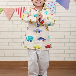 Polka Tots Boys Printed Mandarin Collar Pure Cotton Straight Kurta With Pyjama-29