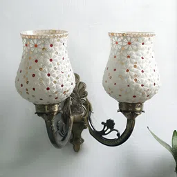 Devansh White & Red Textured Metal Traditional Wall Lamp-28