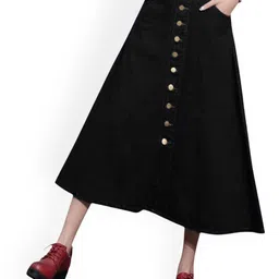 Tripursundari Fashion Buttoned A-Line Maxi Denim Skirt-image-55