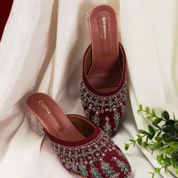 Kiana House Of Fashion Women Embellished Ethnic Block Heel Mules-picture-20