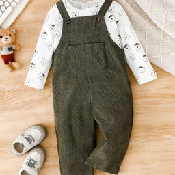 YK Infant Girls Cotton Dungarees With Printed T-shirt-picture-2