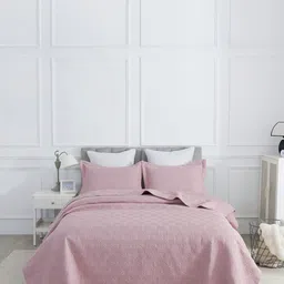 URBAN DREAM 3-Pcs Pink Cotton Geometric Grid Quilted Double Queen Bed Cover-picture-35