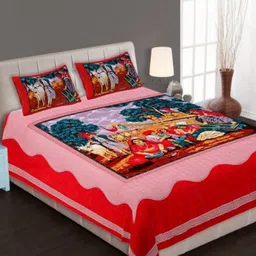 Aura Red & Pink Ethnic Motifs 144 TC Queen Bedsheet with 2 Pillow Covers-image-76