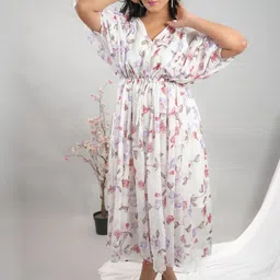 GO BOUJEE Women Floral Printed Georgette Kaftan Dress-image-32