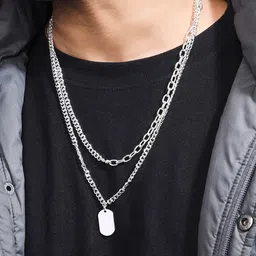 The Bro Code Men Silver-Toned Silver-Plated Layered Necklace-picture-14