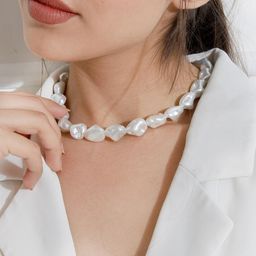 ToniQ White Gold-Plated Baroque Pearl Choker Necklace-95
