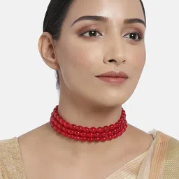I Jewels Red & Gold-Plated 3 Layered Handcrafted Choker Necklace-image-38