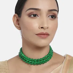 I Jewels Green & Gold-Plated 3 Layer Handcrafted Choker Necklace-image-71