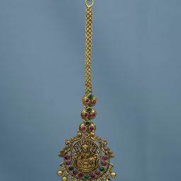 Diksha collection Brass-Plated Stone-Studded & Beaded Maang Tikka-image-89