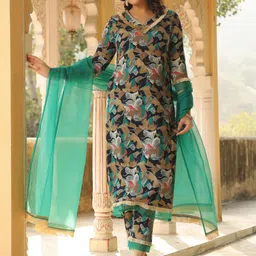 KALINI Women Floral Printed Gotta Patti Kurta with Trousers & With Dupatta-picture-26