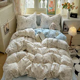 JC HOME Blue & White Solid 4 Piece Double King Regular Bedding Set-picture-45
