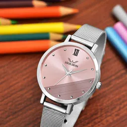 LOUIS DEVIN Women Brass Dial & Stainless Steel Bracelet Style Straps Analogue Watch LD-WT142-PNK-CH-image-53
