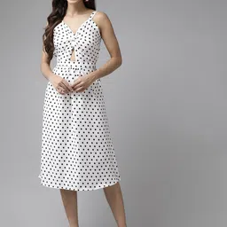 BAESD Polka Dot Printed Cut-Out Detail A-line Dress-picture-20