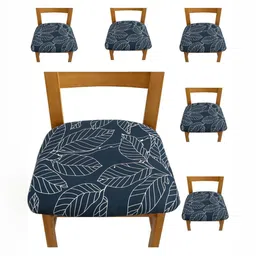 HOUSE OF QUIRK 6 Piece Blue Printed Elastic Removable Washable Chair Seat Covers-image-37