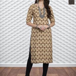 HERE&NOW Selection Of 2 Ethnic Motifs Printed Round Neck Straight Kurtas-image-76
