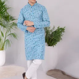 SKAVIJ Men Floral Printed Regular Pure Cotton Kurta with Pyjamas-picture-52