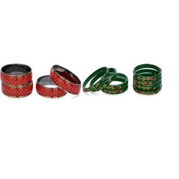 SOMIL Set Of 2 Red & Green Alloy Artificial Stones & Beads Bangles-picture-12