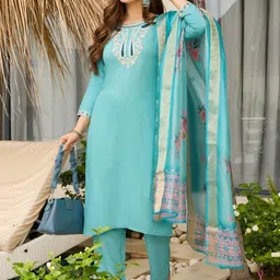 URMIR FASHION Women Floral Embroidered Regular Thread Work Kurta with Trousers & With Dupatta-picture-7